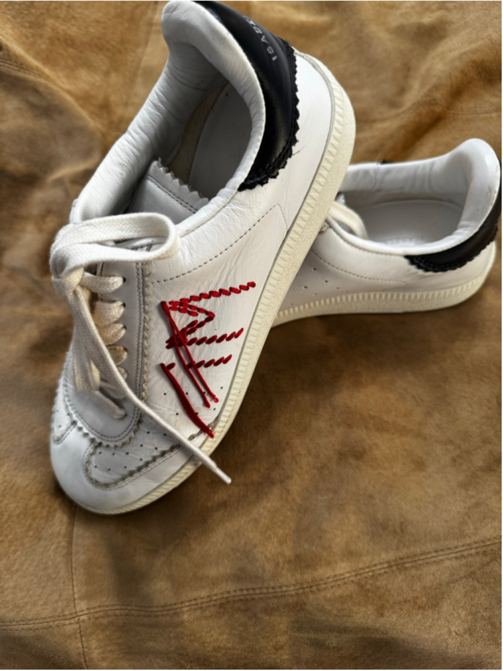 Isabel Marant Women's White and Red Leather Sneakers Size 6.5